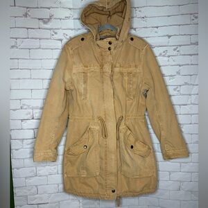 American Eagle Utility Anorak Jacket | Hooded Tan Cargo Coat | Size L